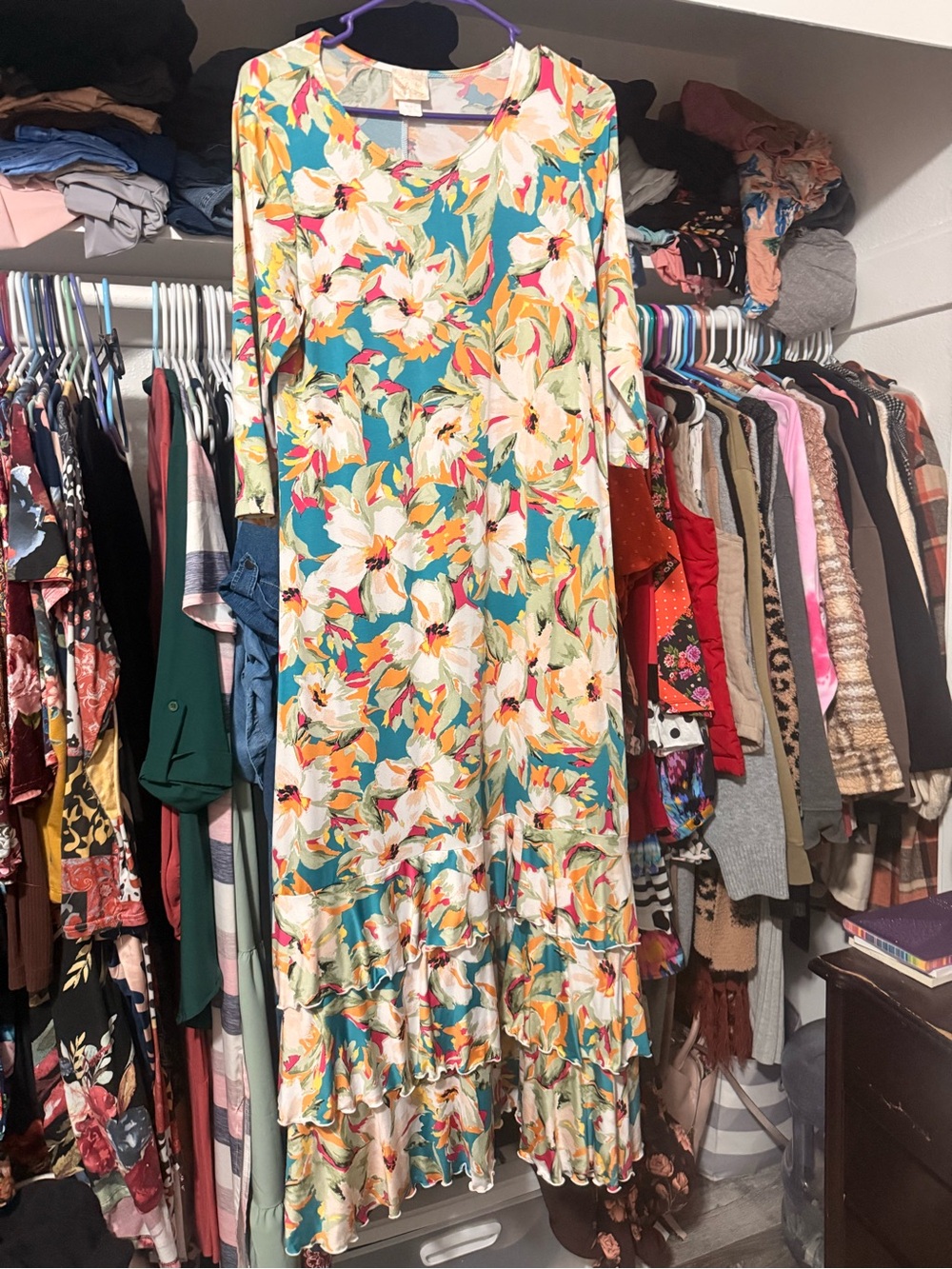 Floral Ruffle-Tier Maxi Dress in Teal